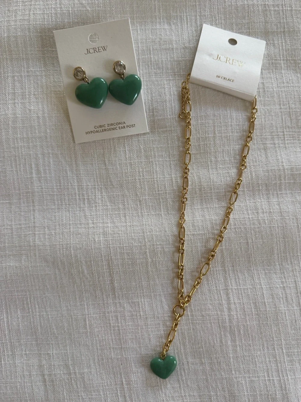 J Crew NWT Earring + Necklace Gold Heart Drop Set - Picture 2 of 12